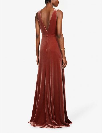 Jenny Yoo Logan Plunging Illusion V Neck Velvet Bridesmaid Gown Dress English Rose