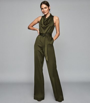 Reiss Milo Belted Jumpsuit Khaki Green