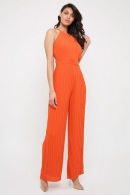 TFNC Sarae Pleat Halter Jumpsuit Orange