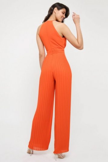 TFNC Sarae Pleat Halter Jumpsuit Orange