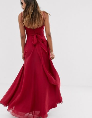 ASOS DESIGN Bridesmaid cami maxi dress ruched bodice tie waist Winter berry red