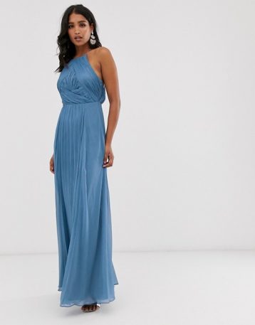 ASOS DESIGN Bridesmaid pinny maxi bridesmaid dress with ruched bodice Blue