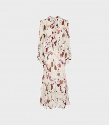 Reiss Aster Floral Printed Midi Dress Cream Multi