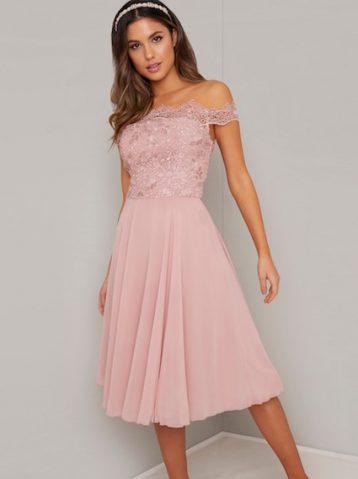 Chi Chi Colby Bardot Lace Dress Pink