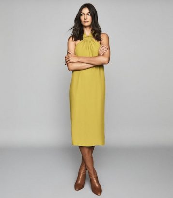 Reiss Hilda Halterneck Dress Lime Green Yellow