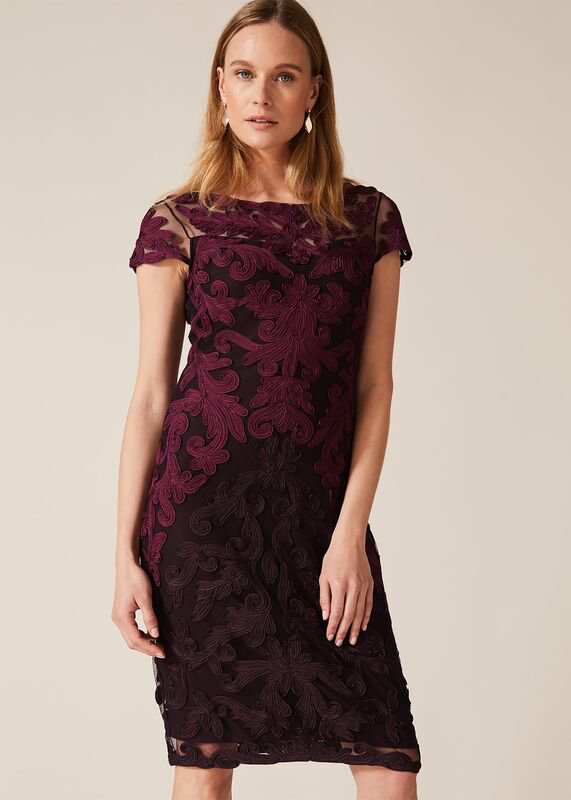 Phase Eight Aida Tapework Shift Dress, Port/Purple - myonewedding