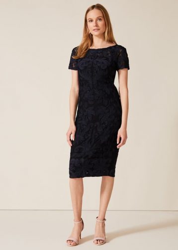 Phase Eight Anette Tapework Shift Dress Navy Blue