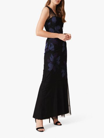 Phase Eight Barbara Applique Floral Dress Black Navy