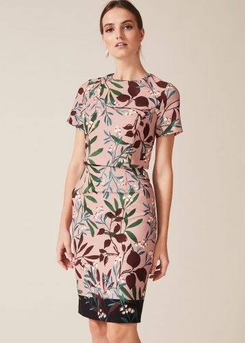 Phase Eight Joan Double Layer Floral Printed Dress Pink Multi