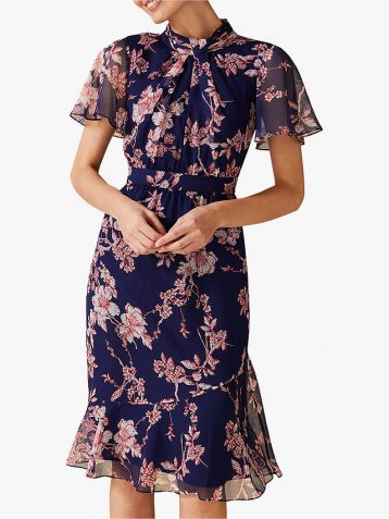 Phase Eight Maya Printed Georgette Dress Navy Multi Pink