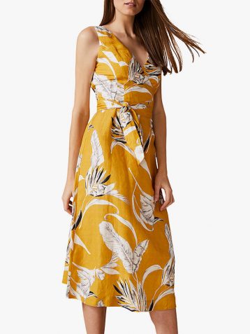 Phase Eight Shaniya Print Dress Ochre Yellow White