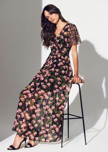 Phase Eight Valentina Print Maxi Dress Black Pink