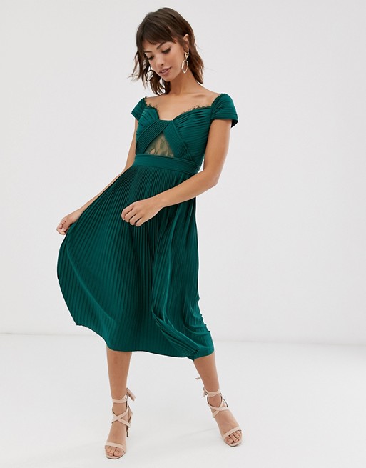 Asos green outlet lace midi dress