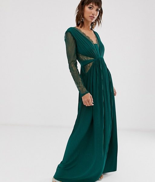 pleated long sleeve maxi dress