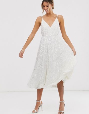 ASOS EDITION embellished cami midi wedding dress, Ivory - myonewedding ...