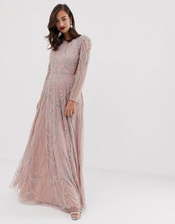 ASOS EDITION nouveau crystal embellished maxi dress Blush Taupe