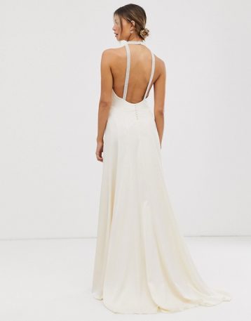 ASOS EDITION satin wedding dress with embellished trim Ivory