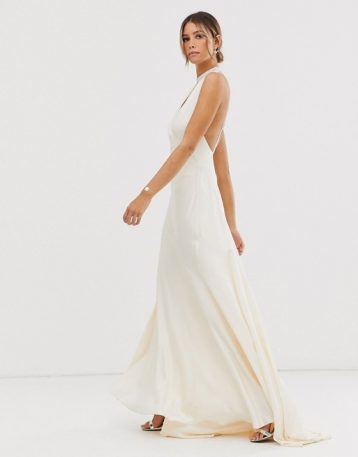 ASOS EDITION satin wedding dress with embellished trim Ivory