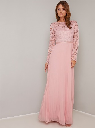 Chi Chi Annelise Lace Sleeve Bridesmaid Maxi Dress Pink Blush myonewedding