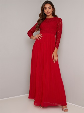 Chi Chi Elora Lace Sleeve Bridesmaid Maxi Dress, Bright Red 