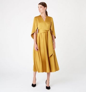 Hobbs Rosa Sleeve Midi Dress Yellow