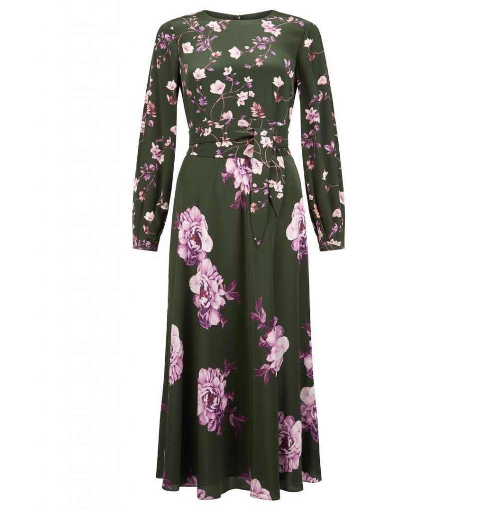 Hobbs Silk Winter Rose Dress, Green/Pink - myonewedding.co.uk