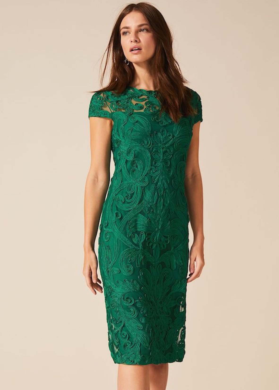 Green lace shop shift dress