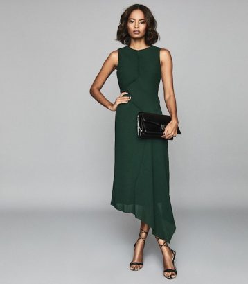 Reiss Rhona Pleated Midi Dress Green