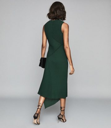 Reiss Rhona Pleated Midi Dress Green