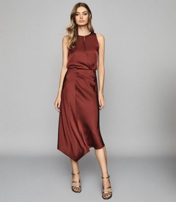 Reiss Aspen Satin Slip Skirt Red