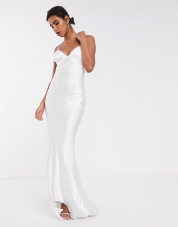 ASOS EDITION satin cami wedding dress with train, Ivory - Image 2