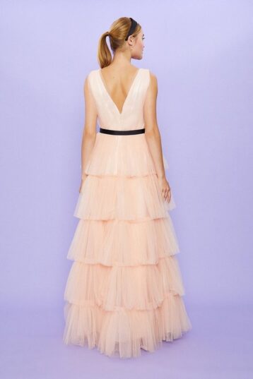 Coast Tulle Layered Maxi Dress Pink Blush