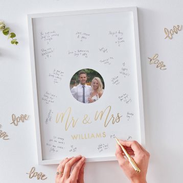 Personalised Mr And Mrs Frame Guest Book Gold Wedding