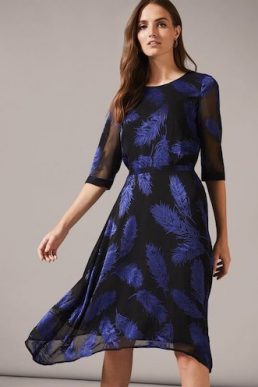 Phase Eight Feather Devoure Sleeve Dress Blue Black