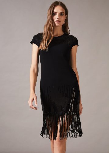 Phase Eight Ferne Fringe Sequin Dress Black