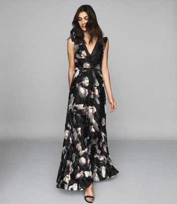 Reiss Kaira Burnout Print Maxi Dress White Black Grey