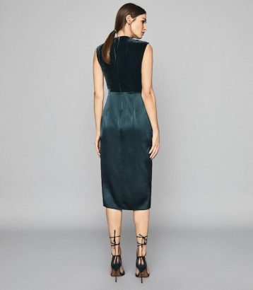 Reiss Livvy Plunge Neckline Midi Dress, Teal Blue/Green - Image 2