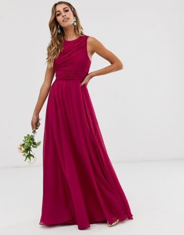 ASOS DESIGN Bridesmaid maxi dress with soft pleated bodice Dark Pink