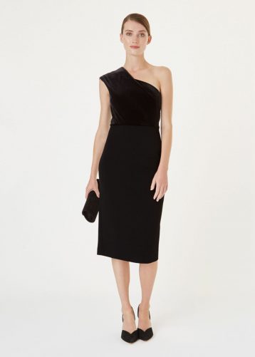 Hobbs Aurora One Shoulder Velvet Dress Black