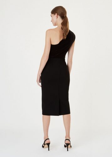 Hobbs Aurora One Shoulder Velvet Dress Black