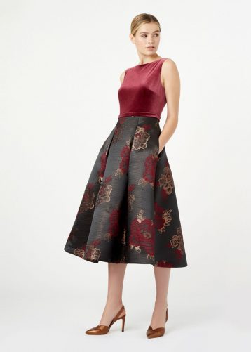 Hobbs Belle Jacquard A-line Dress Plum Black