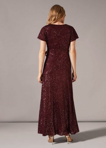 Phase Eight Amily Sequin Wrap Maxi Dress, Burgundy/Dark Red - Image 2