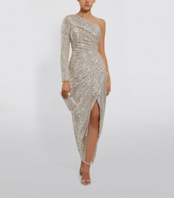 Rasario One-Shoulder Sequin Maxi Gown Silver