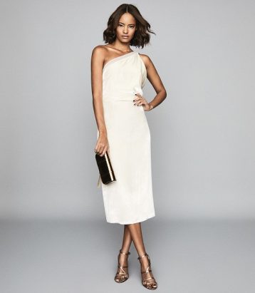 Reiss Eden One Shoulder Satin Dress Ivory