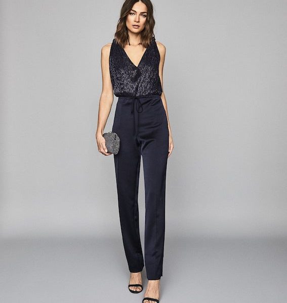 sequin jumpsuit blue