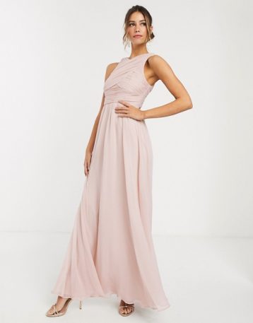 ASOS DESIGN Bridesmaid maxi dress with soft pleated bodice Pale Pink Blush