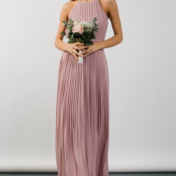 mauve maxi bridesmaid dress