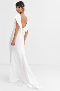 ASOS EDITION off shoulder maxi wedding dress with drape back detail Ivory