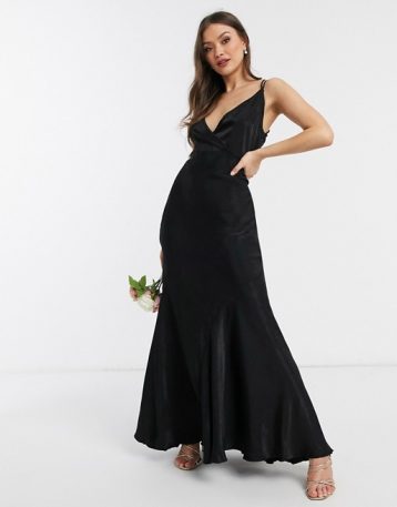 ASOS DESIGN Bridesmaid washed satin cami maxi dress, Black