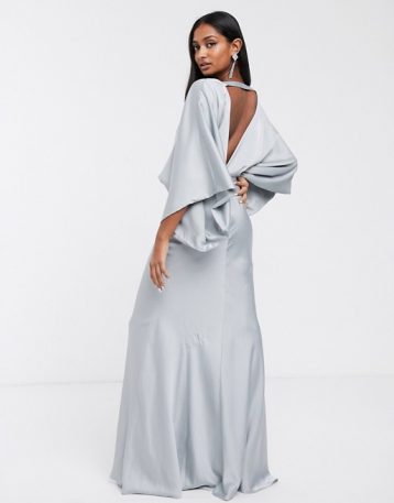 ASOS EDITION kimono plunge back maxi bridesmaid dress Silver